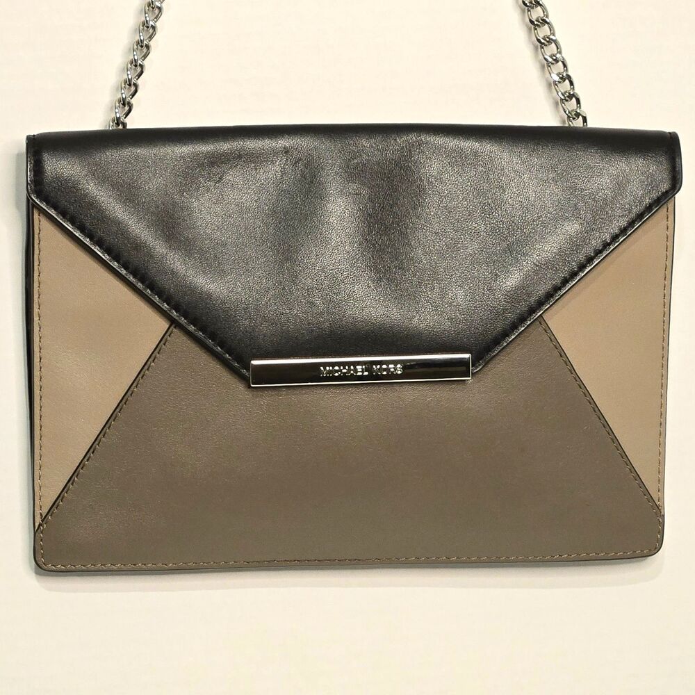 Michael Kors Lana Color Block Leather Envelope Clutch Bag 2015 Black/Grey/Taupe - Picture 1 of 12